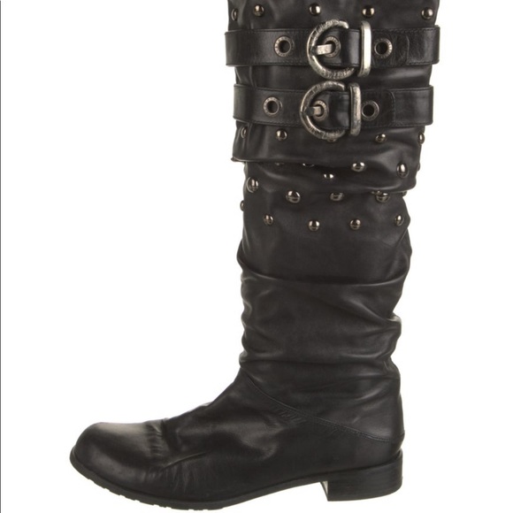 Stuart Weitzman Leather Studded Accent Riding Boot - Picture 2 of 5